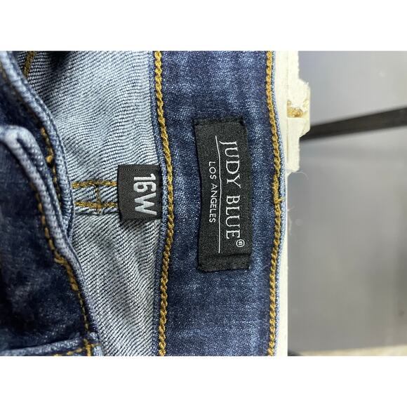 Judy Blue Jeans Wide Leg Women’s Size 16W Cropped Dark Wash Raw Hem Denim Pants - Picture 8 of 13